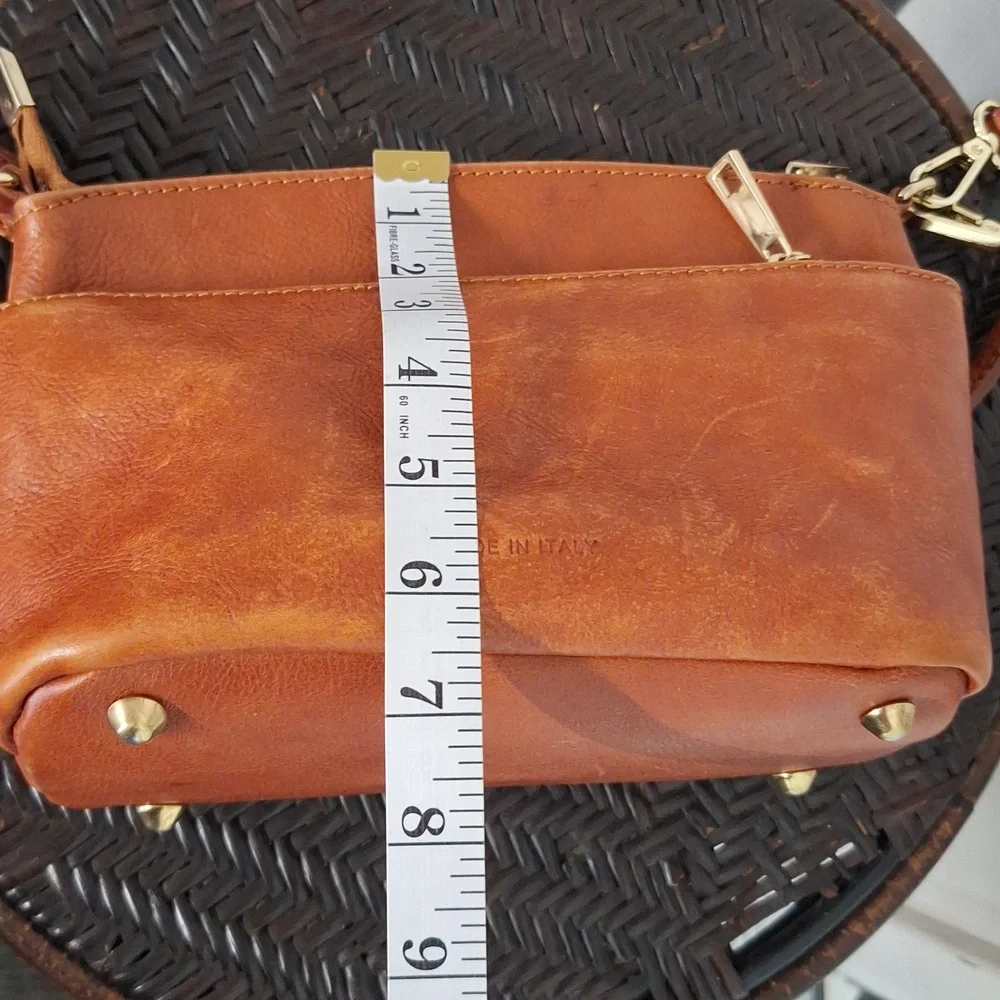Classic Tan Leather Crossbody Bag with Gold Hardware